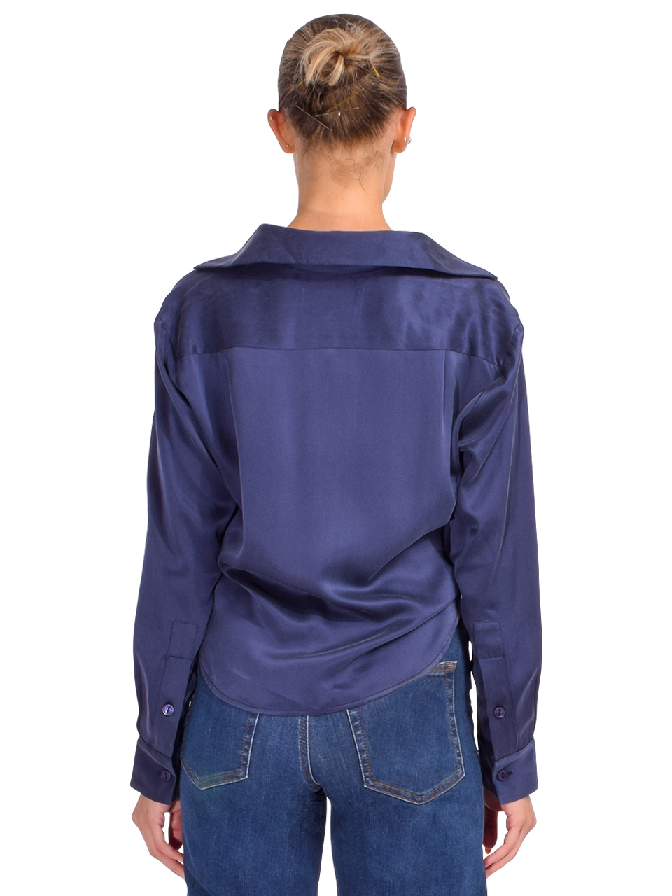 CISSA The Belle Shirt in Navy Sueded Silk Back View 