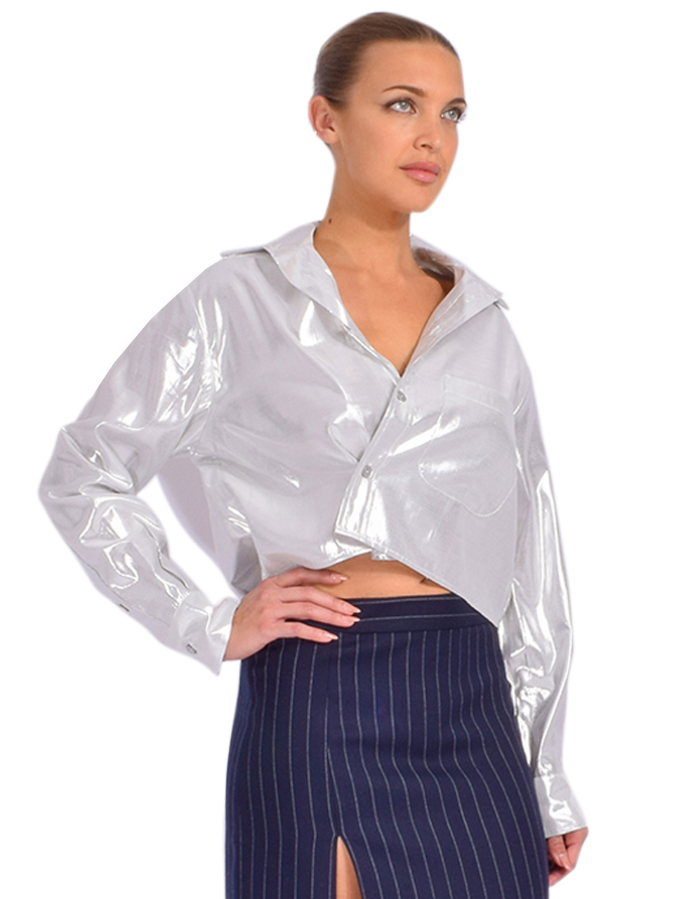 CISSA The SHORTY Shirt in Silver Lurex Side View 