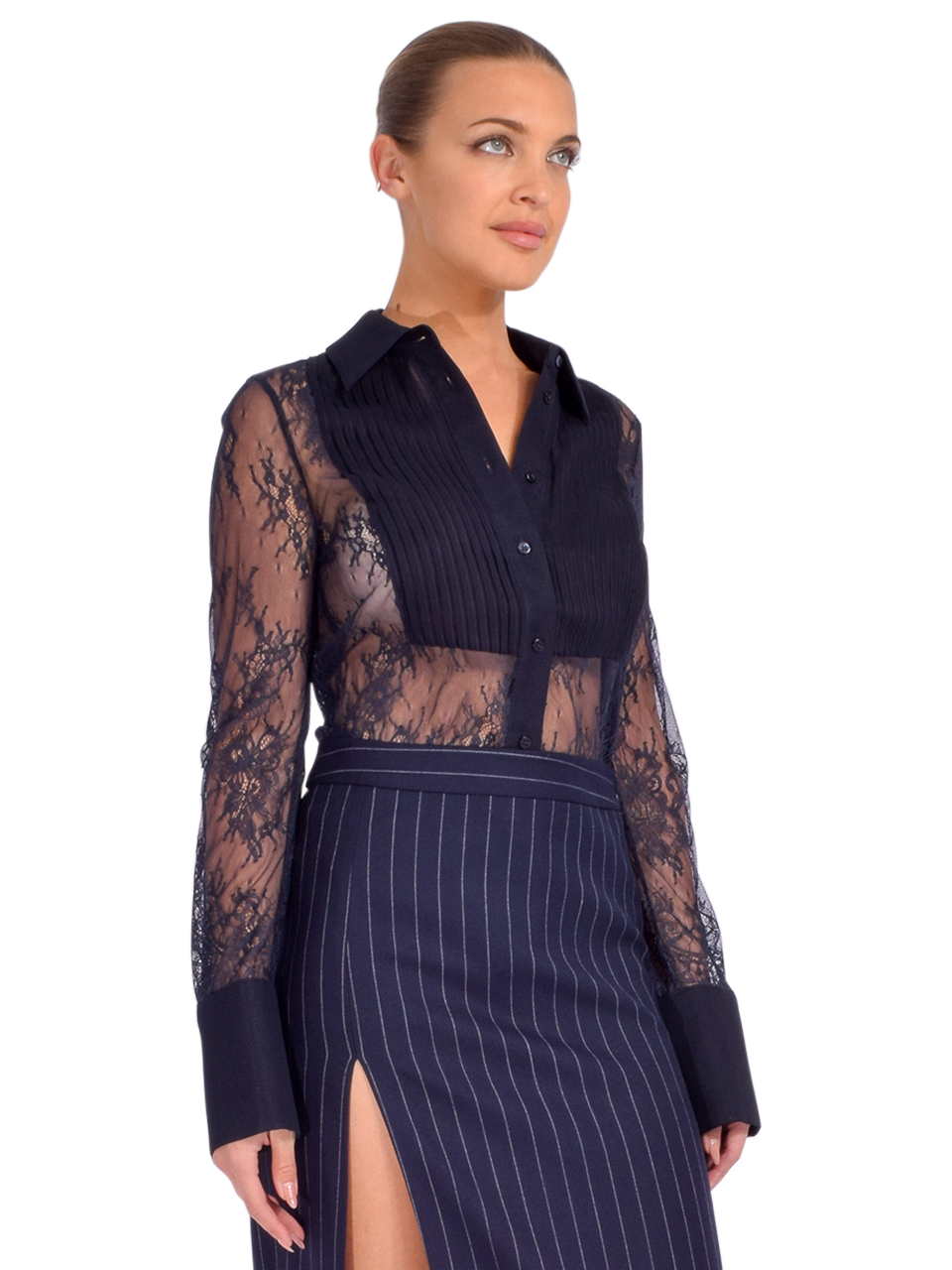 Retrofete Armelle Lace Blouse in Navy Side View 
 