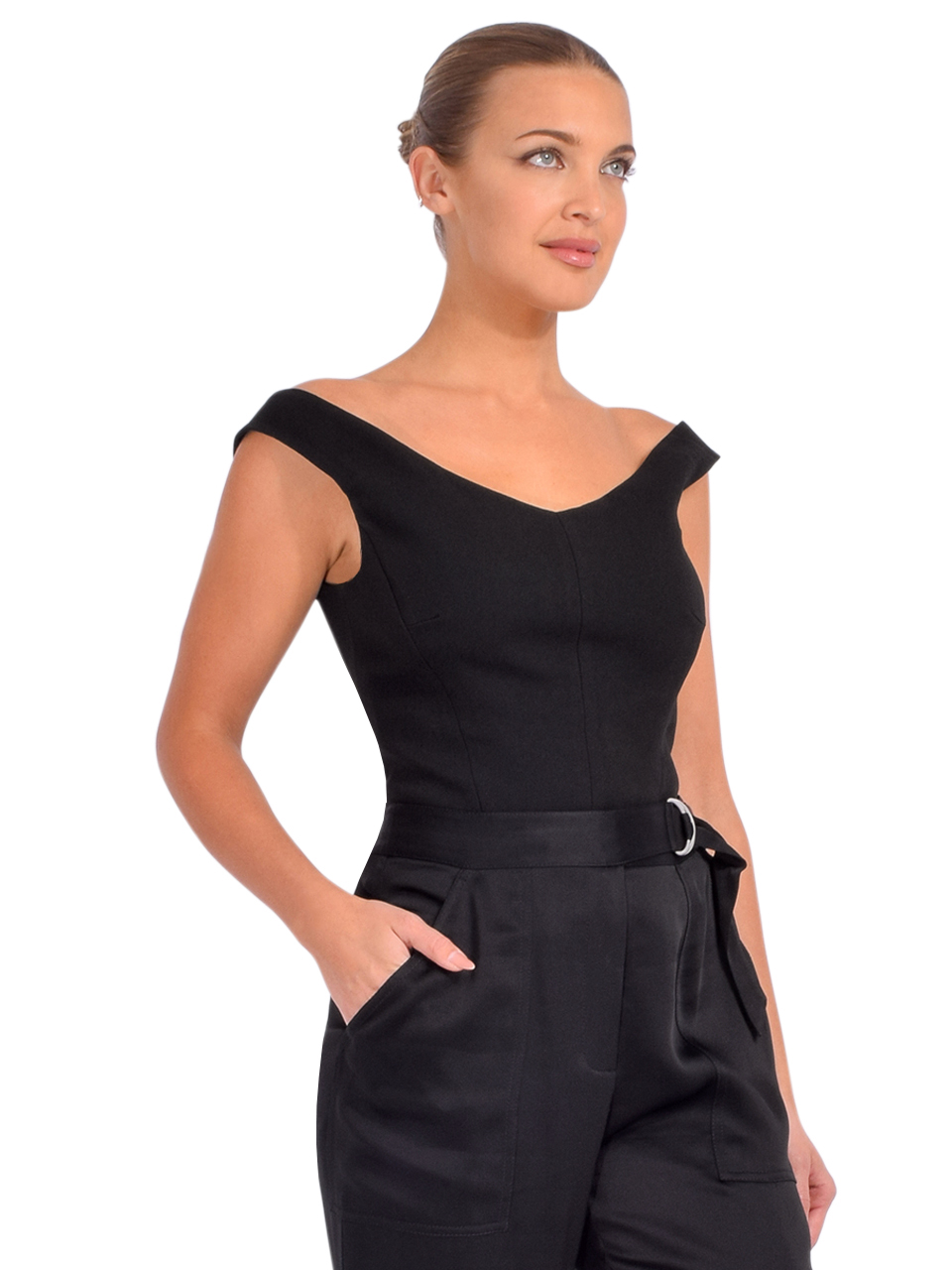 SIMKHAI Emri Off Shoulder Top in Black Side View 