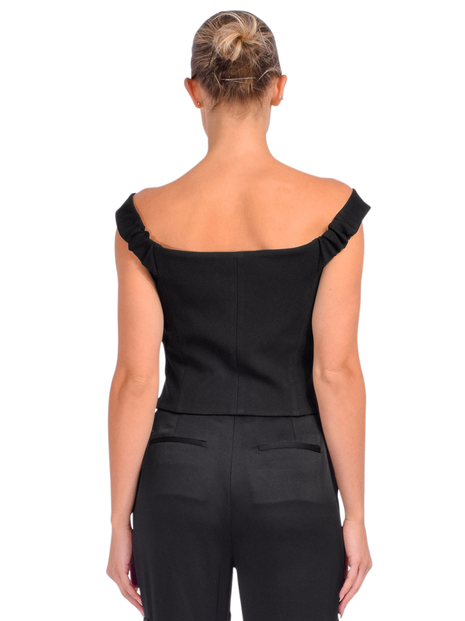 SIMKHAI Emri Off Shoulder Top in Black Back View 