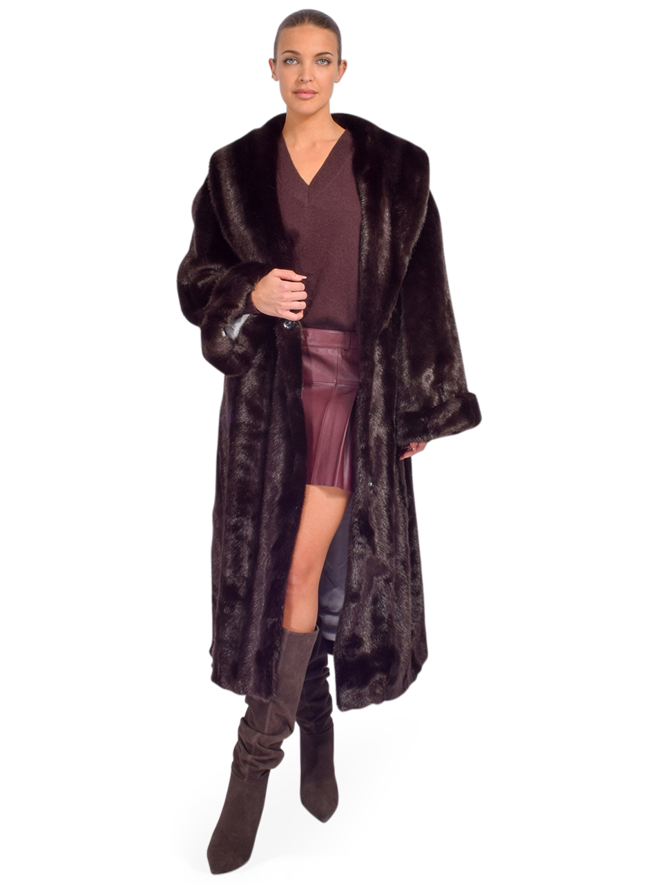 JAKKE Castello Long Faux Fur in Chocolate Mink Front View 2