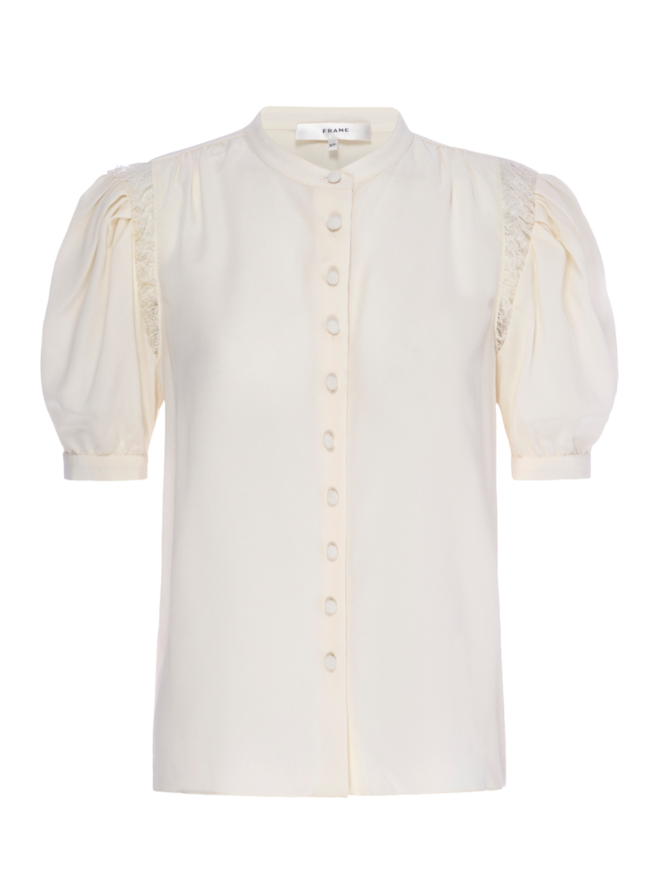 FRAME Lace Shoulder Inset Blouse in Cream Product Shot