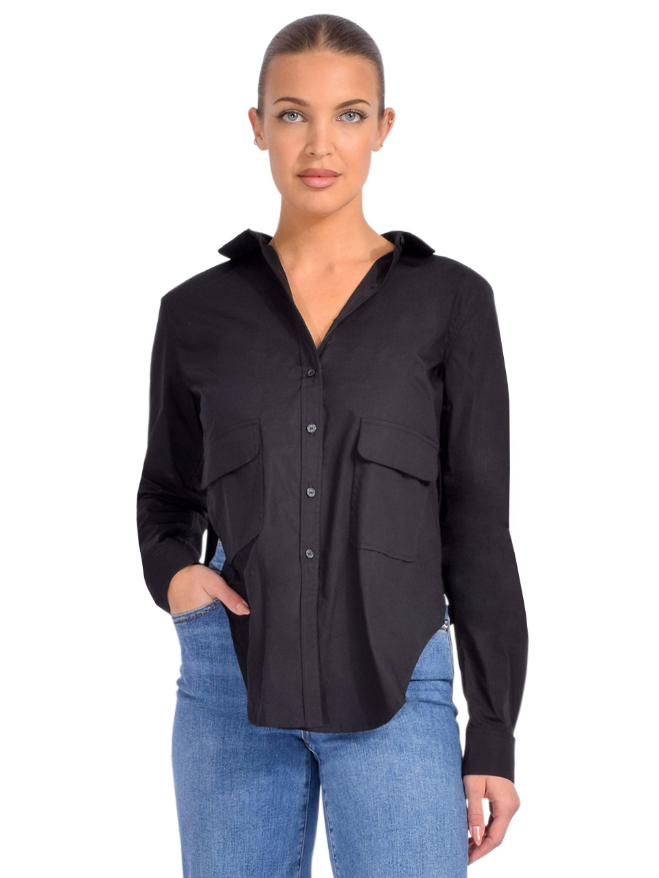 Mes Demoiselles Argentine Button Down Shirt in Black Front View 