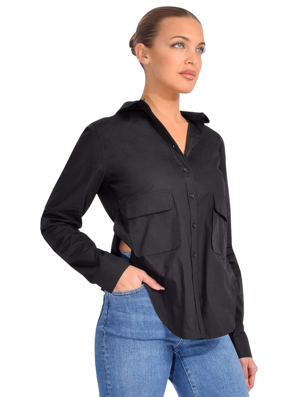 Mes Demoiselles Argentine Button Down Shirt in Black Side View 