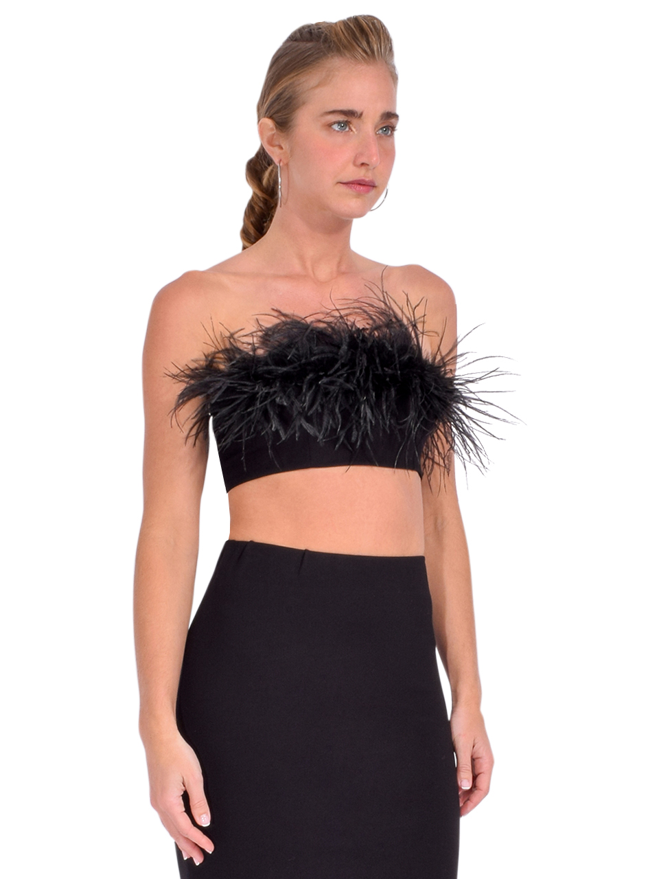 DELFI Lily Feather Trim Bandeau Top in Black Side View 