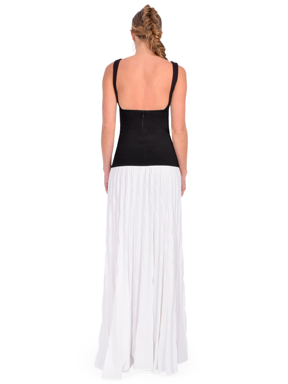Delfi Caroline Pleated Combo Dress in Black/ White Back View 
