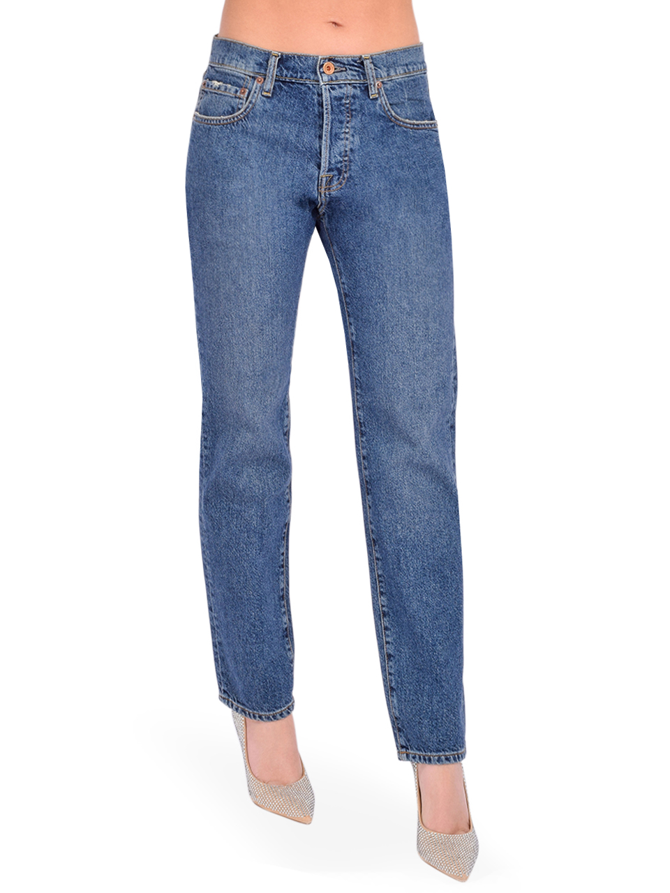 NSF Owen Mid Rise Slouchy Straight Leg Jean in Blue Side View 