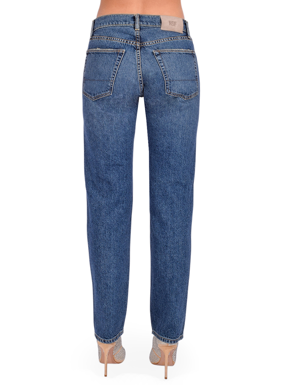 NSF Owen Mid Rise Slouchy Straight Leg Jean in Blue Back View 