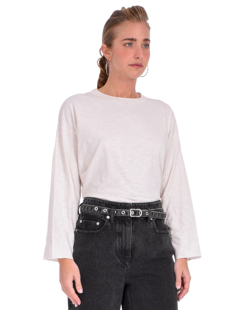 NSF Loffler Long Sleeve Boxy Tee in Ivory Side View 