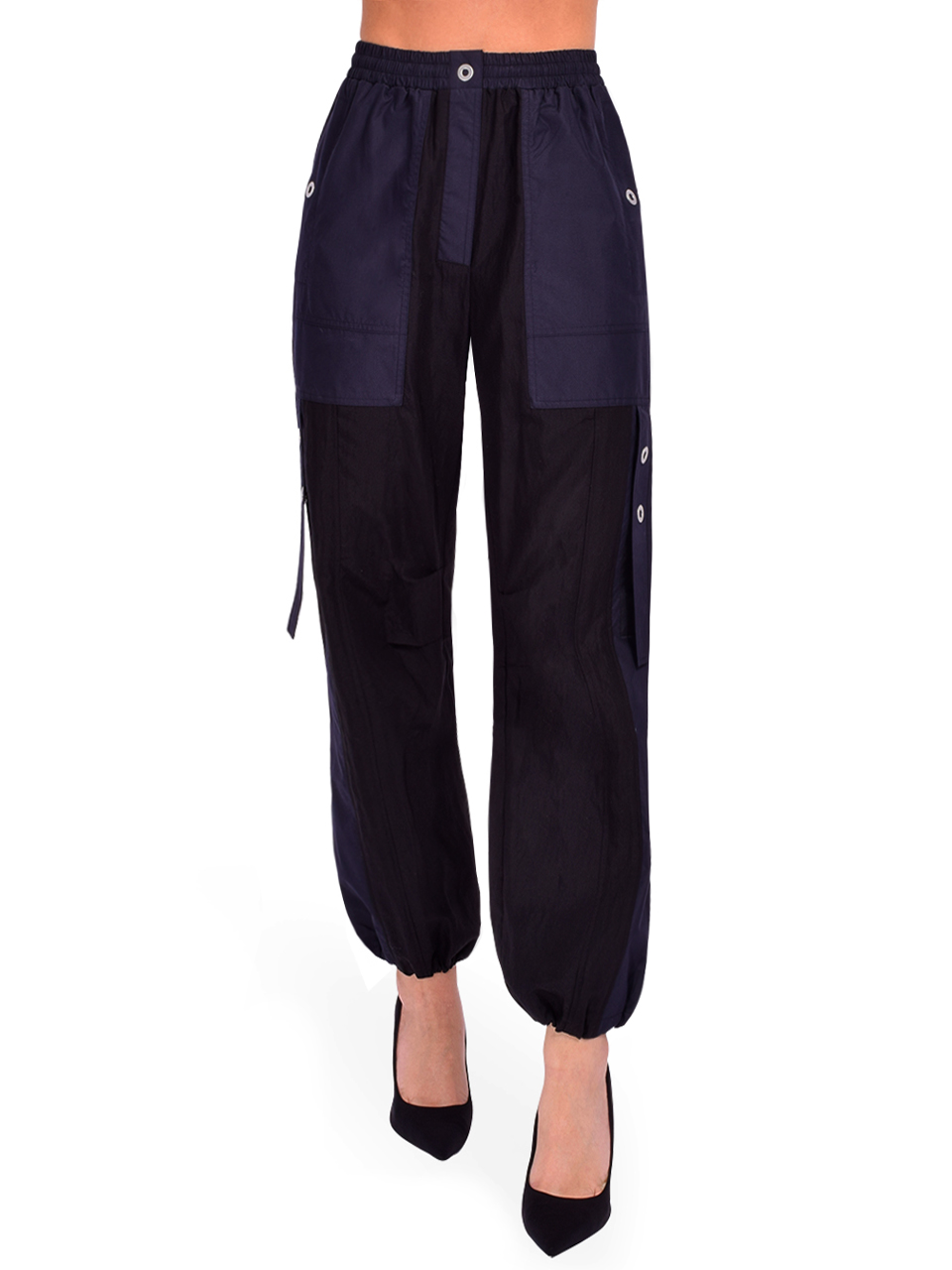 3.1 Phillip Lim Utility Cargo Jogger with Poplin Combo in Black/ Midnight Front View 