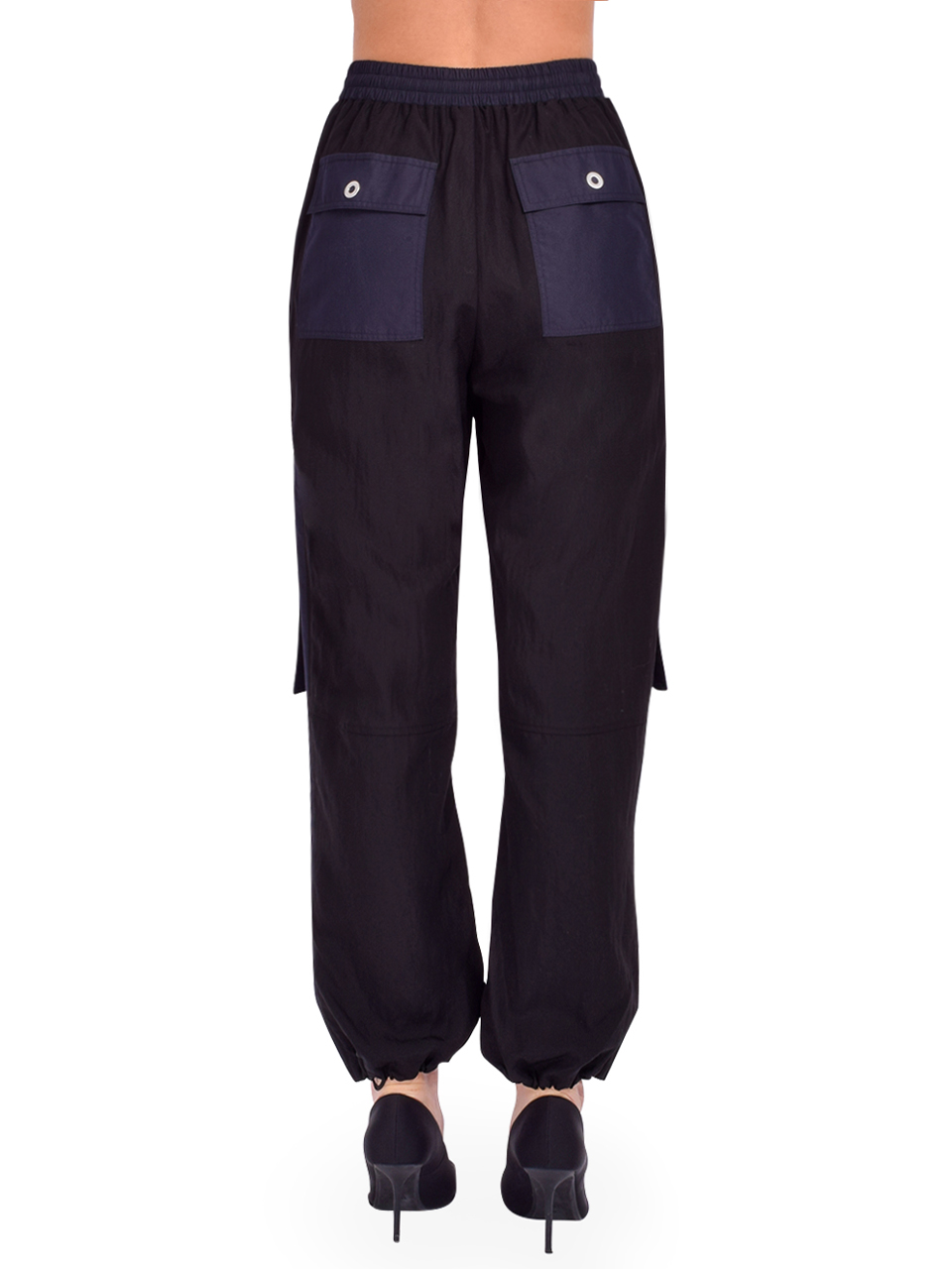 3.1 Phillip Lim Utility Cargo Jogger with Poplin Combo in Black/ Midnight Back View