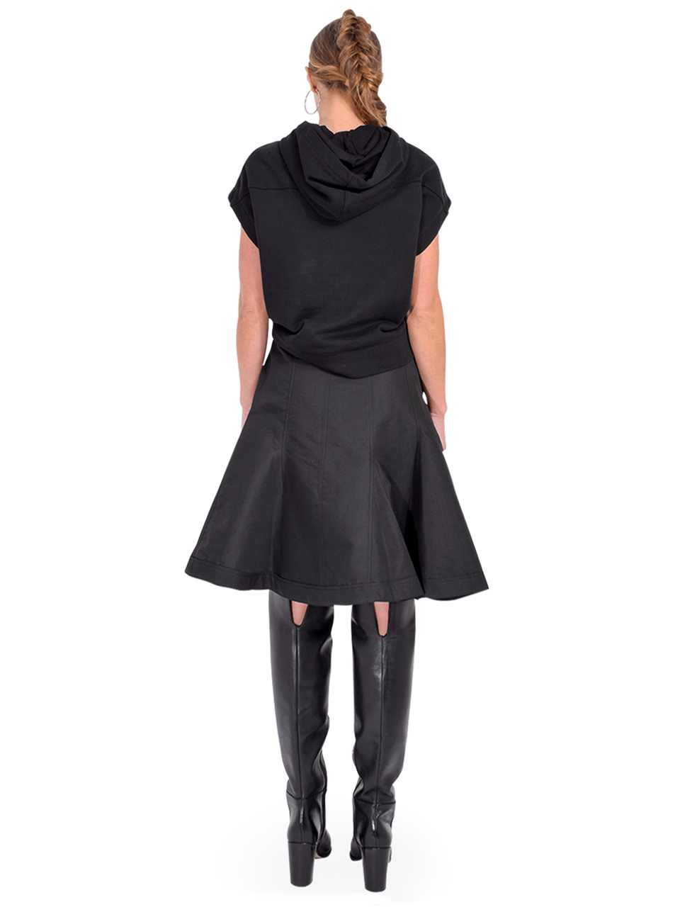 3.1 Phillip Lim Hoodie Dress with Flounce Skirt in Black Back View 