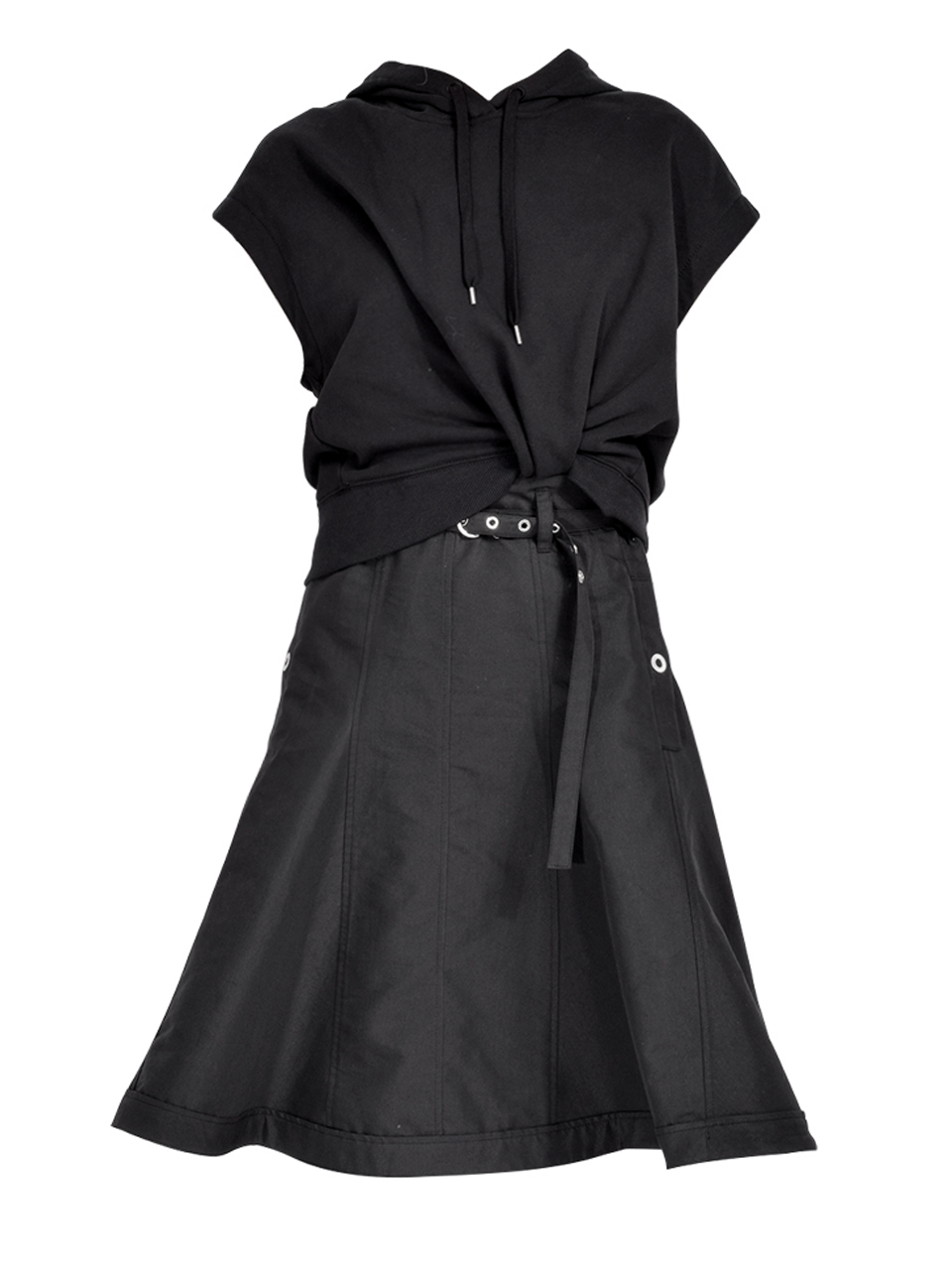 3.1 Phillip Lim Hoodie Dress with Flounce Skirt in Black Product Shot 