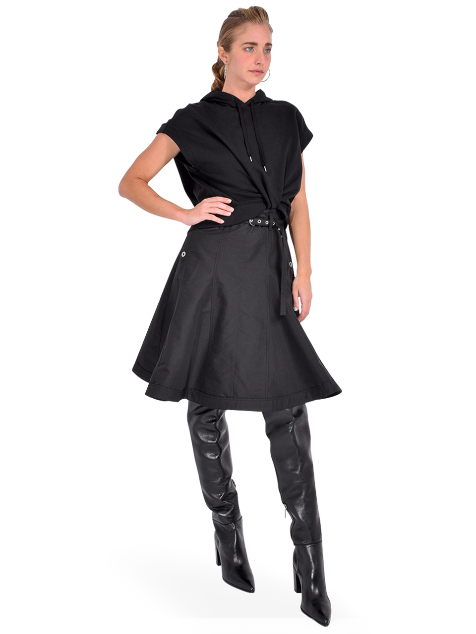 3.1 Phillip Lim Hoodie Dress with Flounce Skirt in Black Side View 