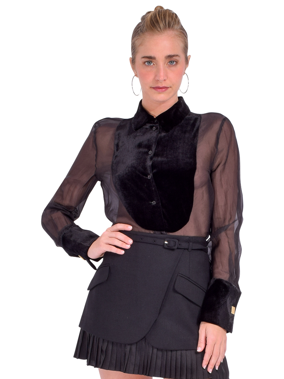 RETROFETE Liana Silk Blouse in Black Front View 