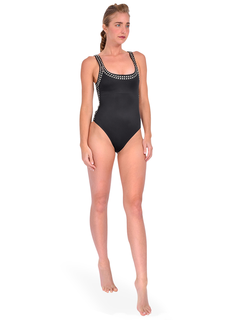 SIMKHAI Mercedes Embellished Scoop Neck One Piece Side View 

