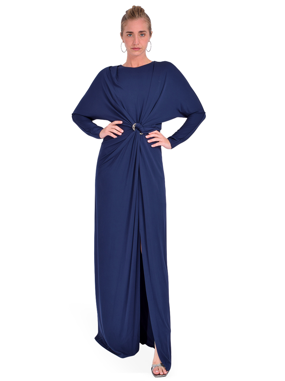SIMKHAI Maise Long Sleeve Dress in Midnight Front View 2