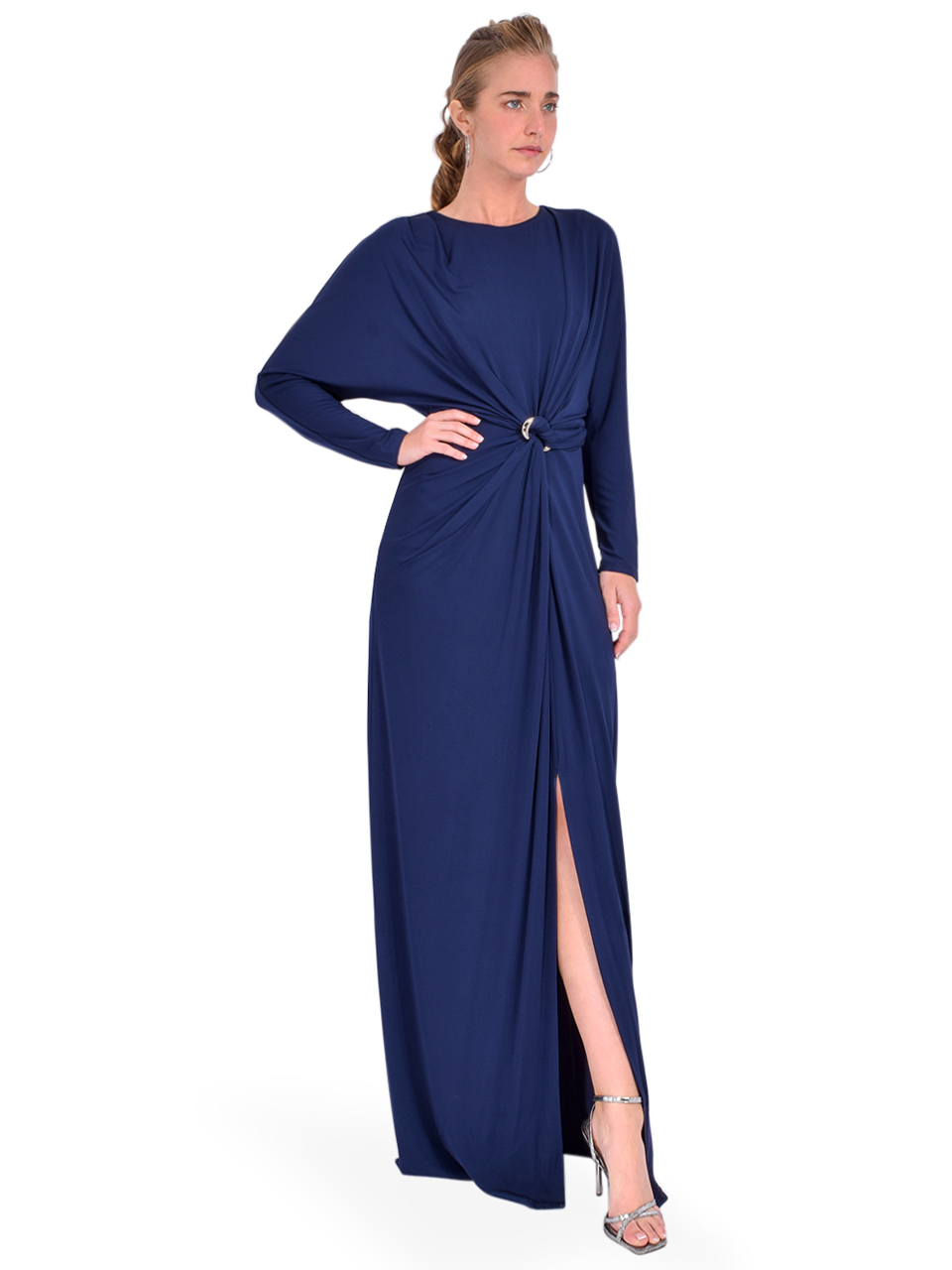 SIMKHAI Maise Long Sleeve Dress in Midnight Side View 