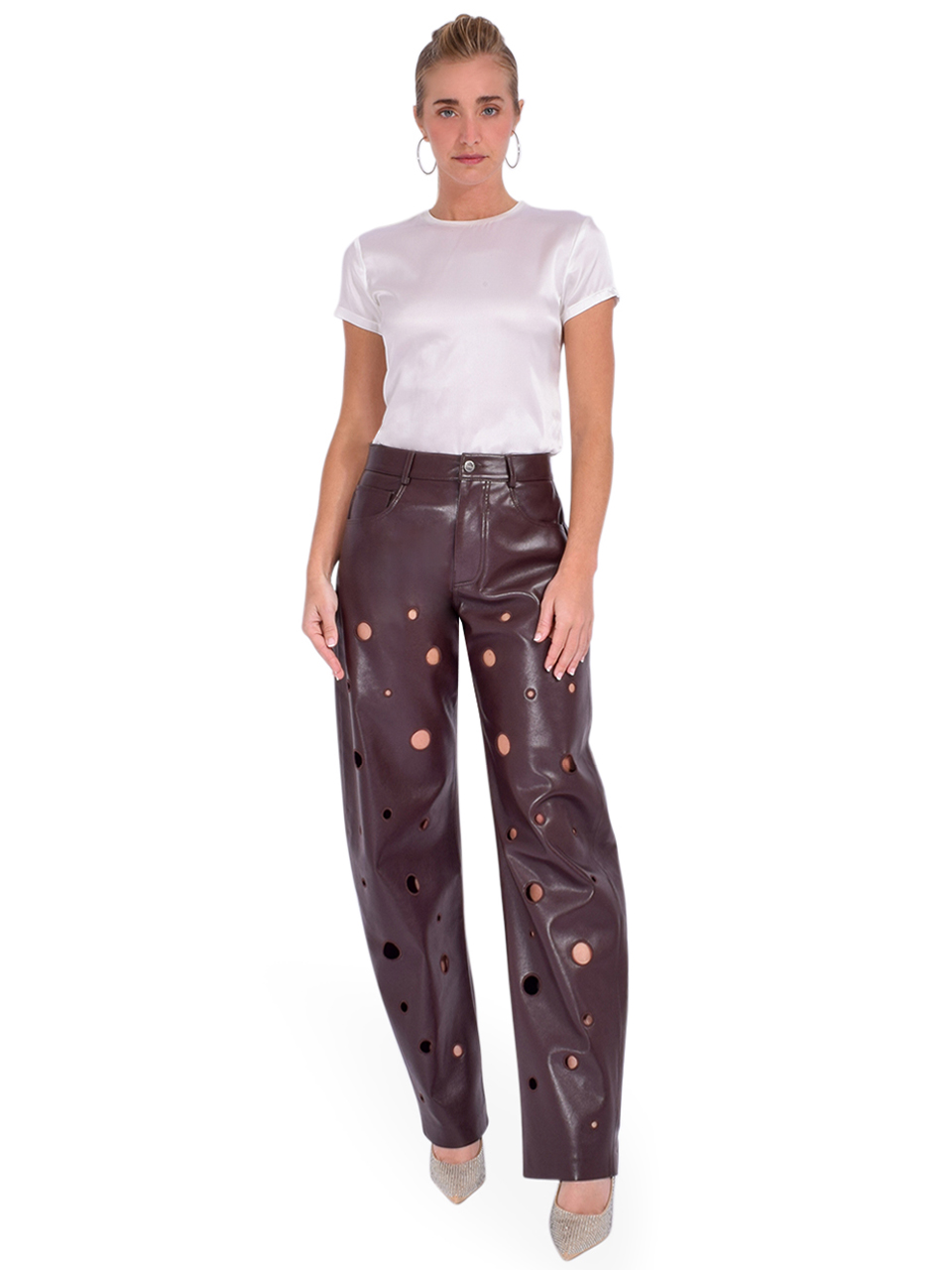 ATM Silk Blend Crew Neck Tee in White Full Outfit 