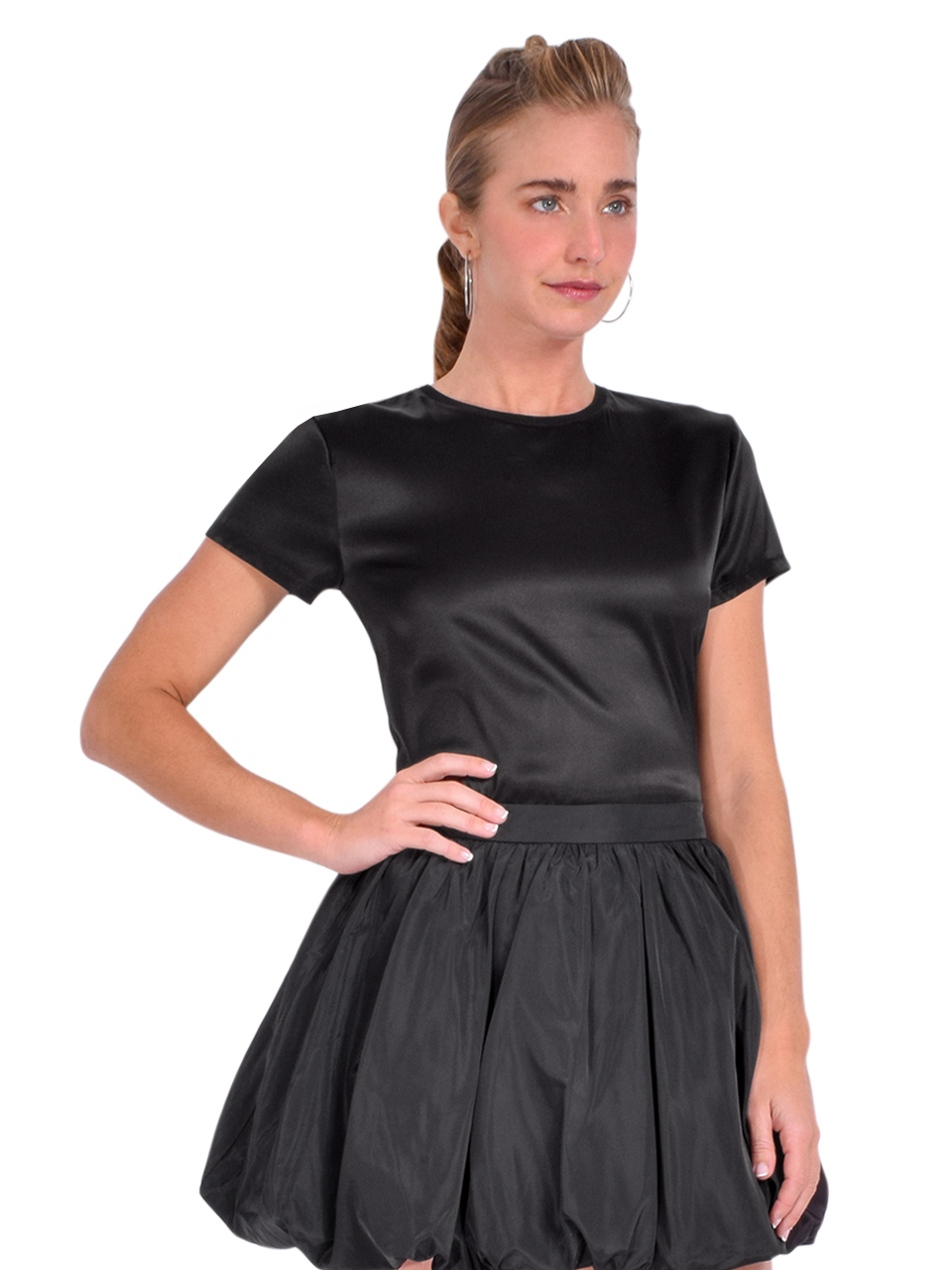 ATM Silk Blend Crew Neck Tee in Black Side View 