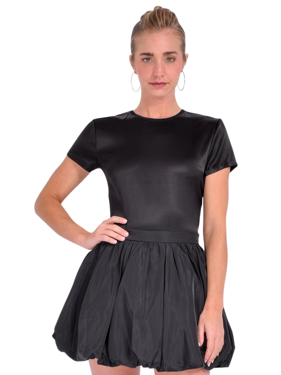 ATM Silk Blend Crew Neck Tee in Black Front View 