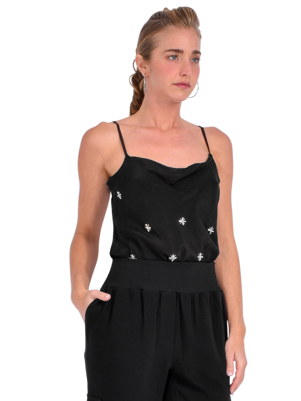 Karina Grimaldi Thea Embroidered Top in Black Side View 