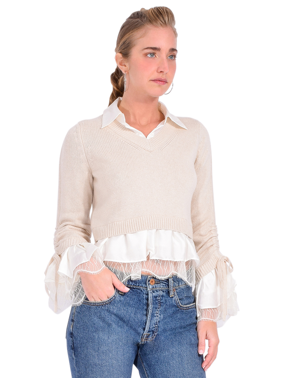 Cinq a Sept Milla Pullover in Ivory Side View 