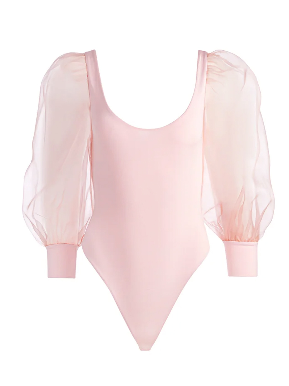 Alice + Olivia Jillianne Scoop Neck Puff Sleeve Bodysuit In Pearl Pink Product Shot