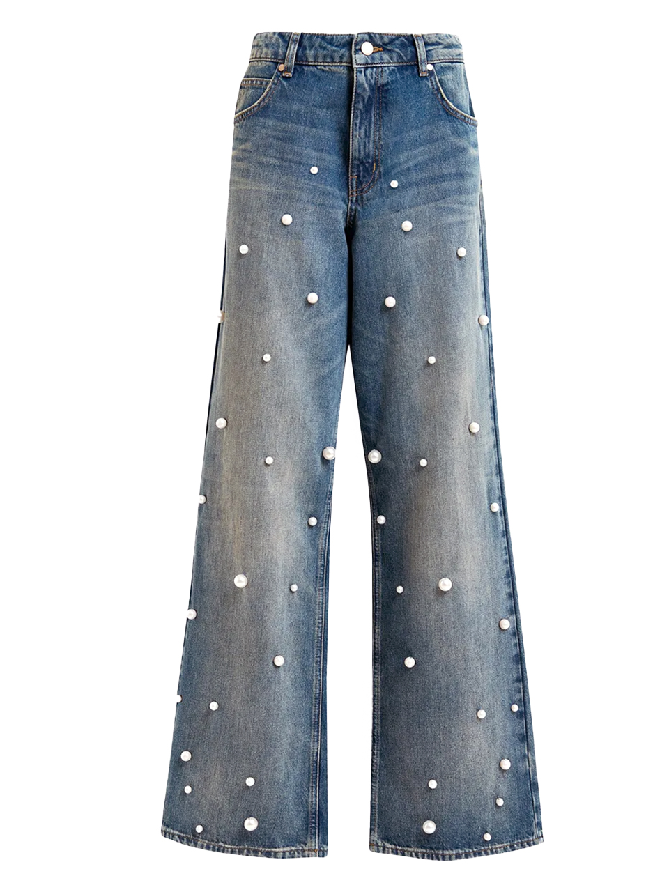 Essentiel Antwerp Held Pearl Embellished Jeans in Blue Product Shot 