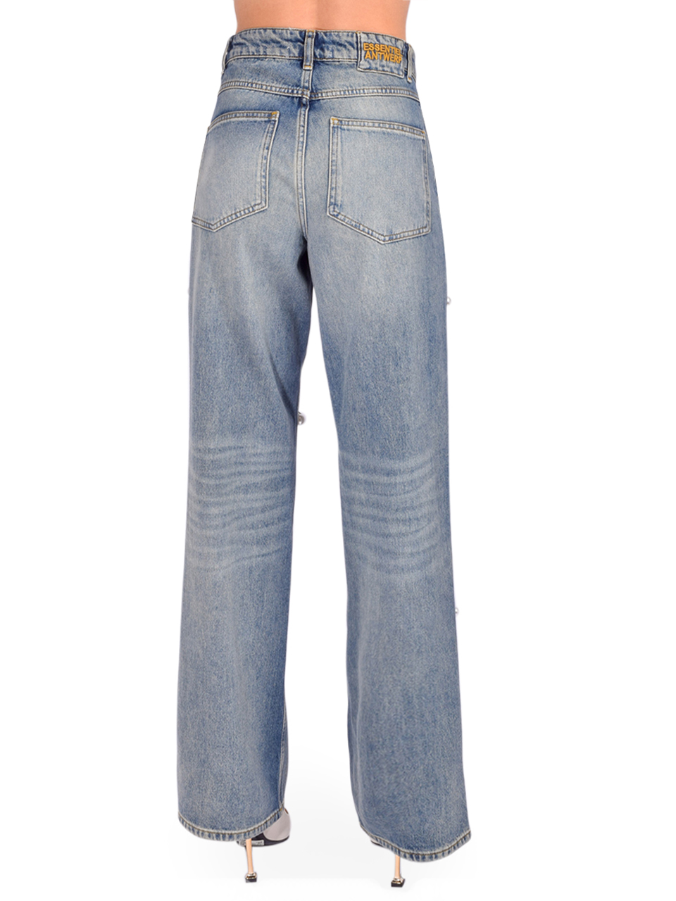 Essentiel Antwerp Held Pearl Embellished Jeans in Blue Back View 