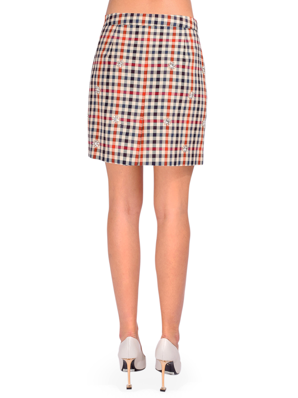 Essentiel Antwerp Hiamond Checkered Miniskirt with Rhinestone Embellishments Back View 

