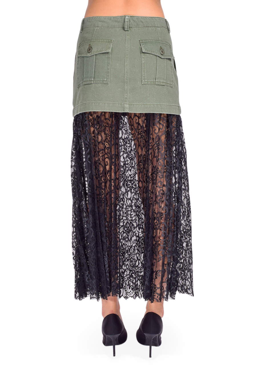 LE SUPERBE Seventythirty Utility Skirt in Green/Black Back View 