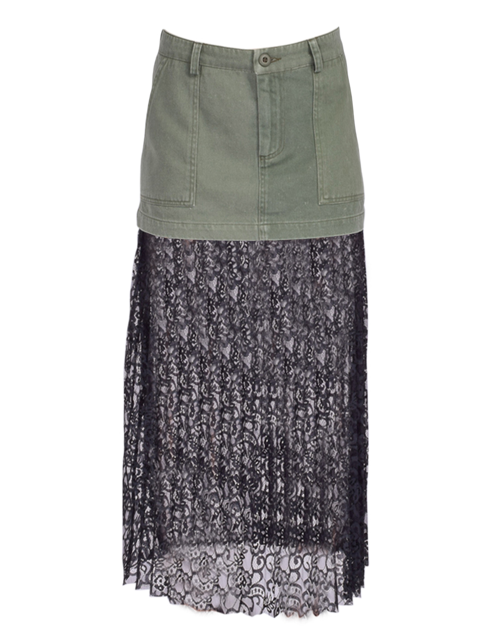 LE SUPERBE Seventythirty Utility Skirt in Green/Black Product Shot 