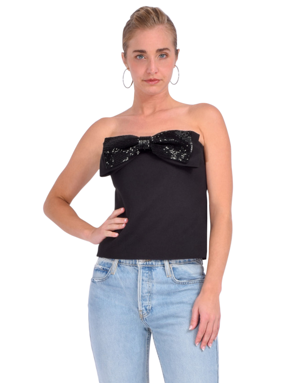 Self-Portrait Black Crepe Bandeau Top Front View 
