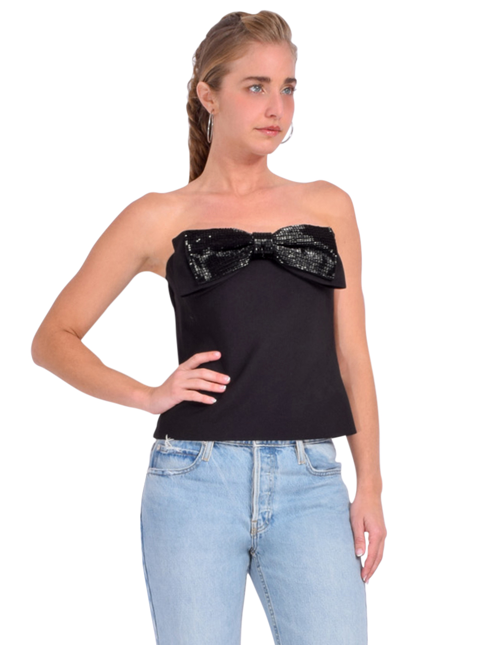 Self-Portrait Black Crepe Bandeau Top Side View 

