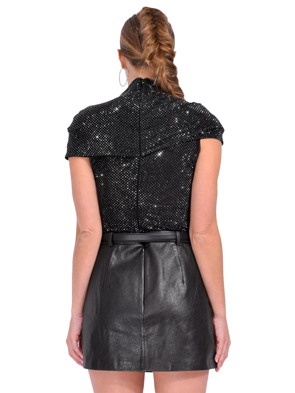 Self-Portrait Black Rhinestone Mesh Cut Out Top Back View 