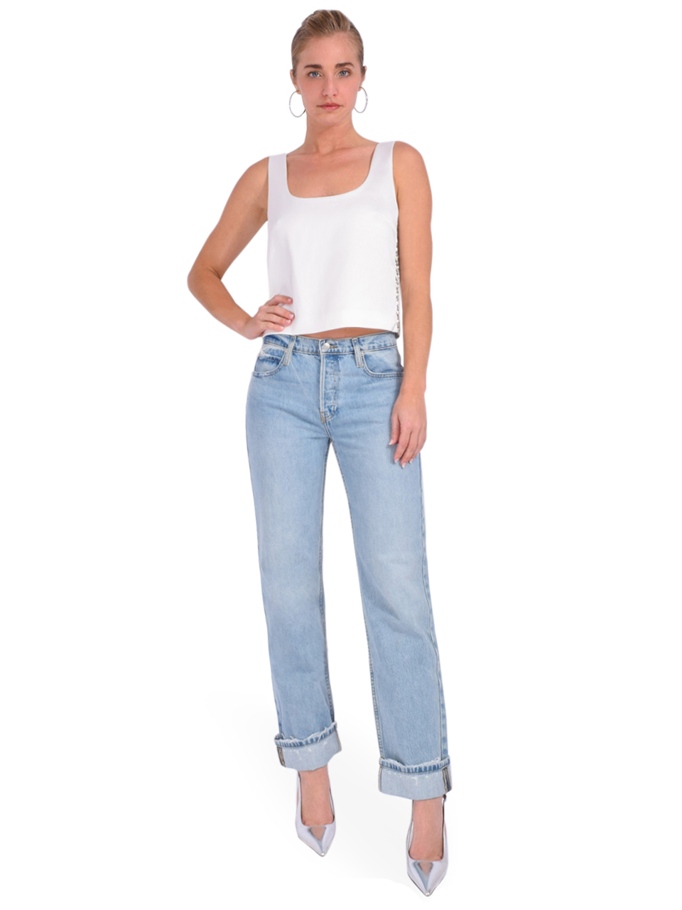 Self-Portrait White Bonded Satin Vest Full Outfit 

