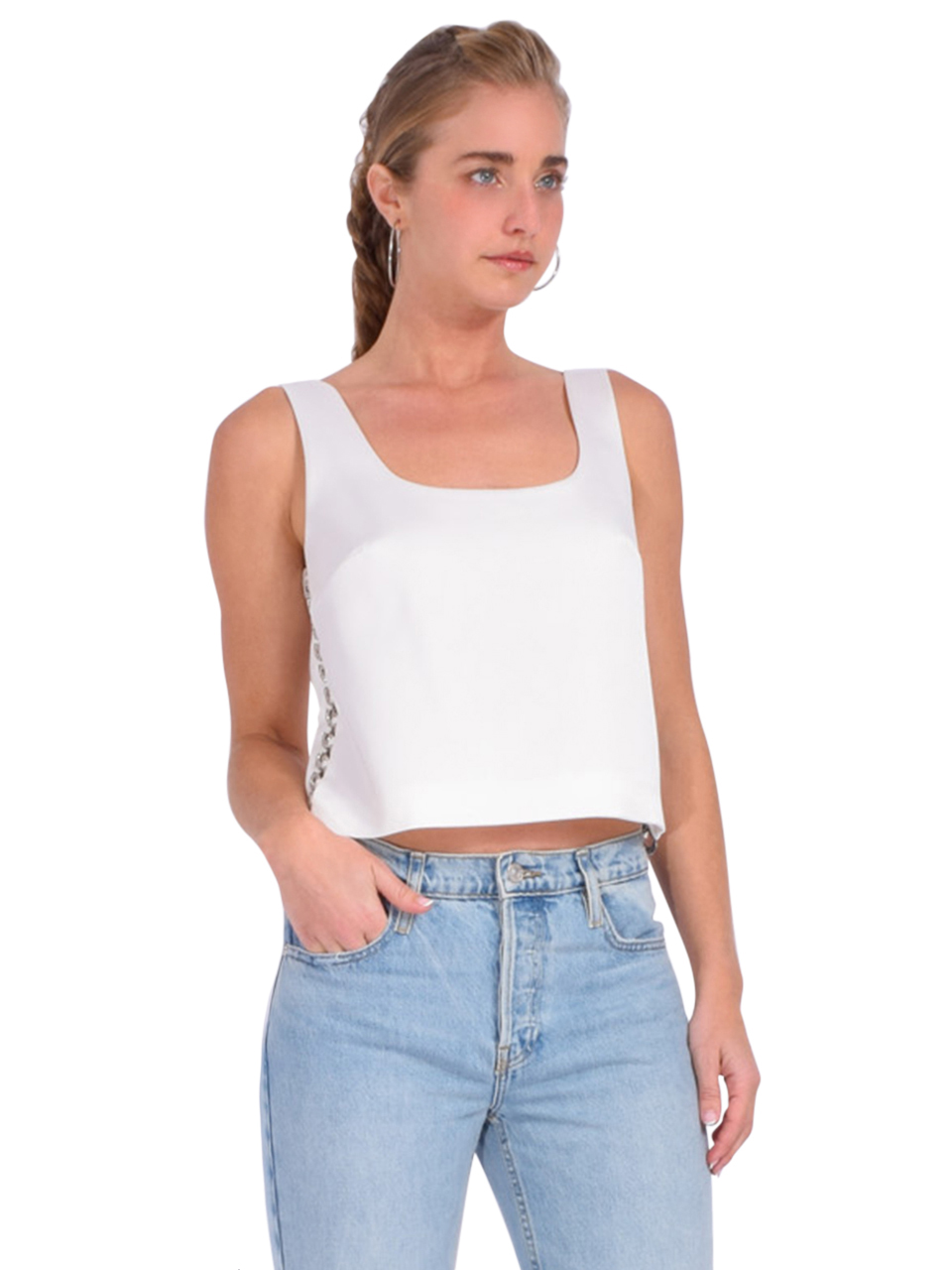 Self-Portrait White Bonded Satin Vest Side View 

