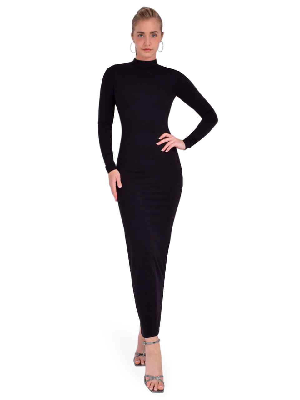 LAMARQUE Mirella Knit Maxi Dress in Black Front View 1