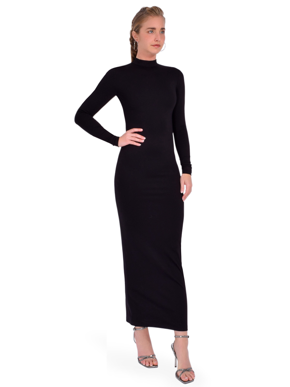 LAMARQUE Mirella Knit Maxi Dress in Black Side View 