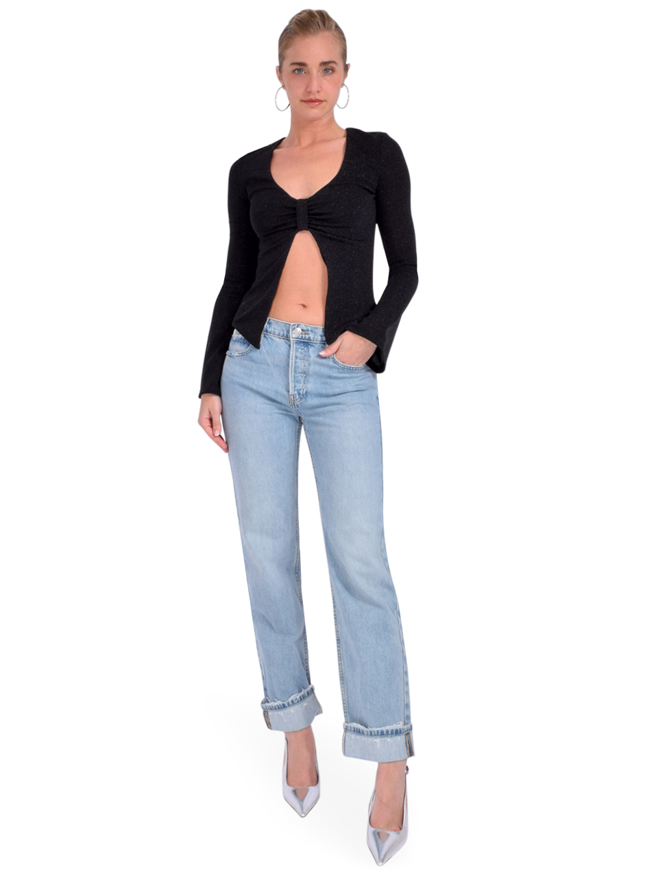 LAMARQUE Elsie Lurex Knit Top in Black Full Outfit 