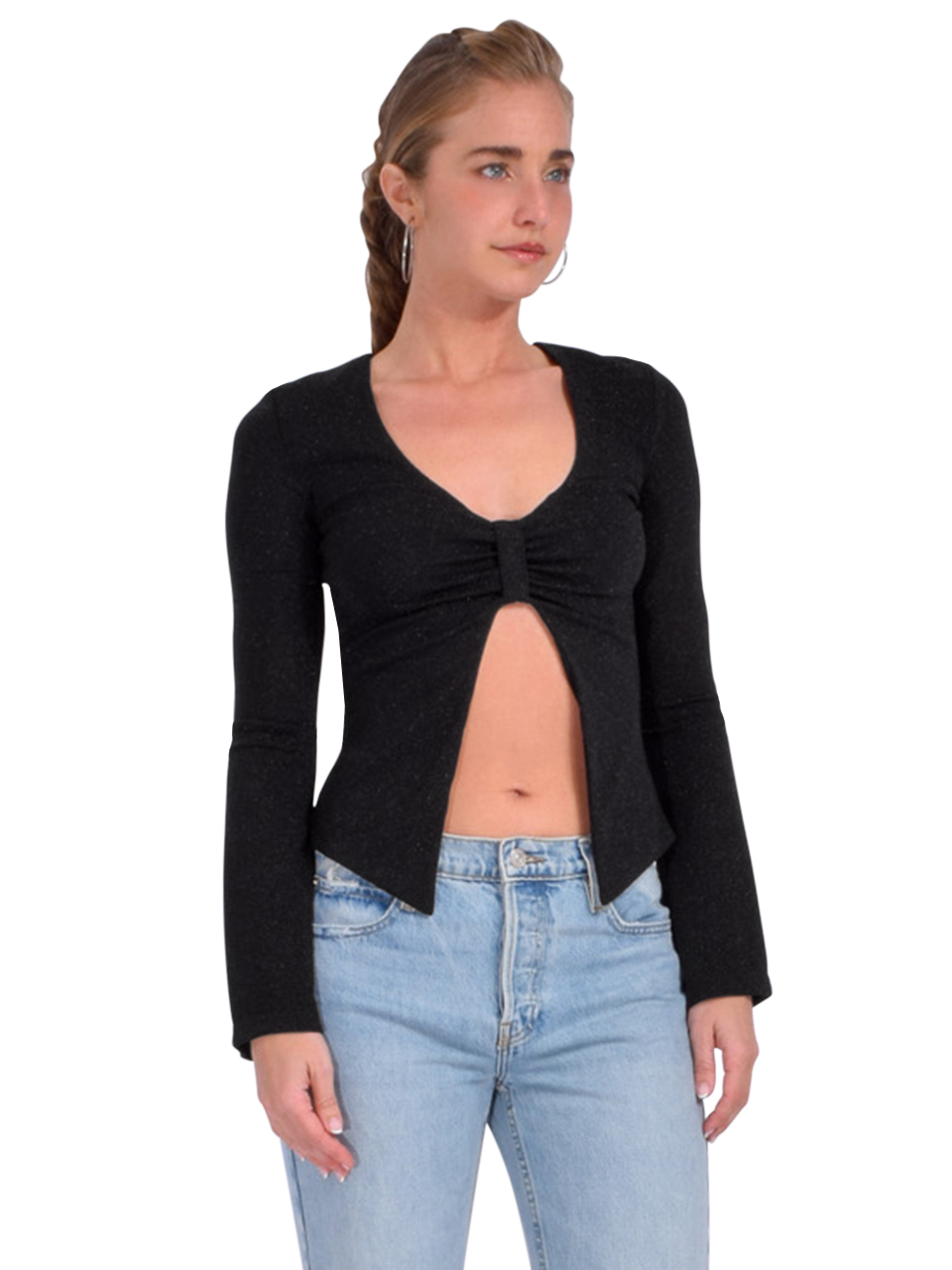 LAMARQUE Elsie Lurex Knit Top in Black Side View 