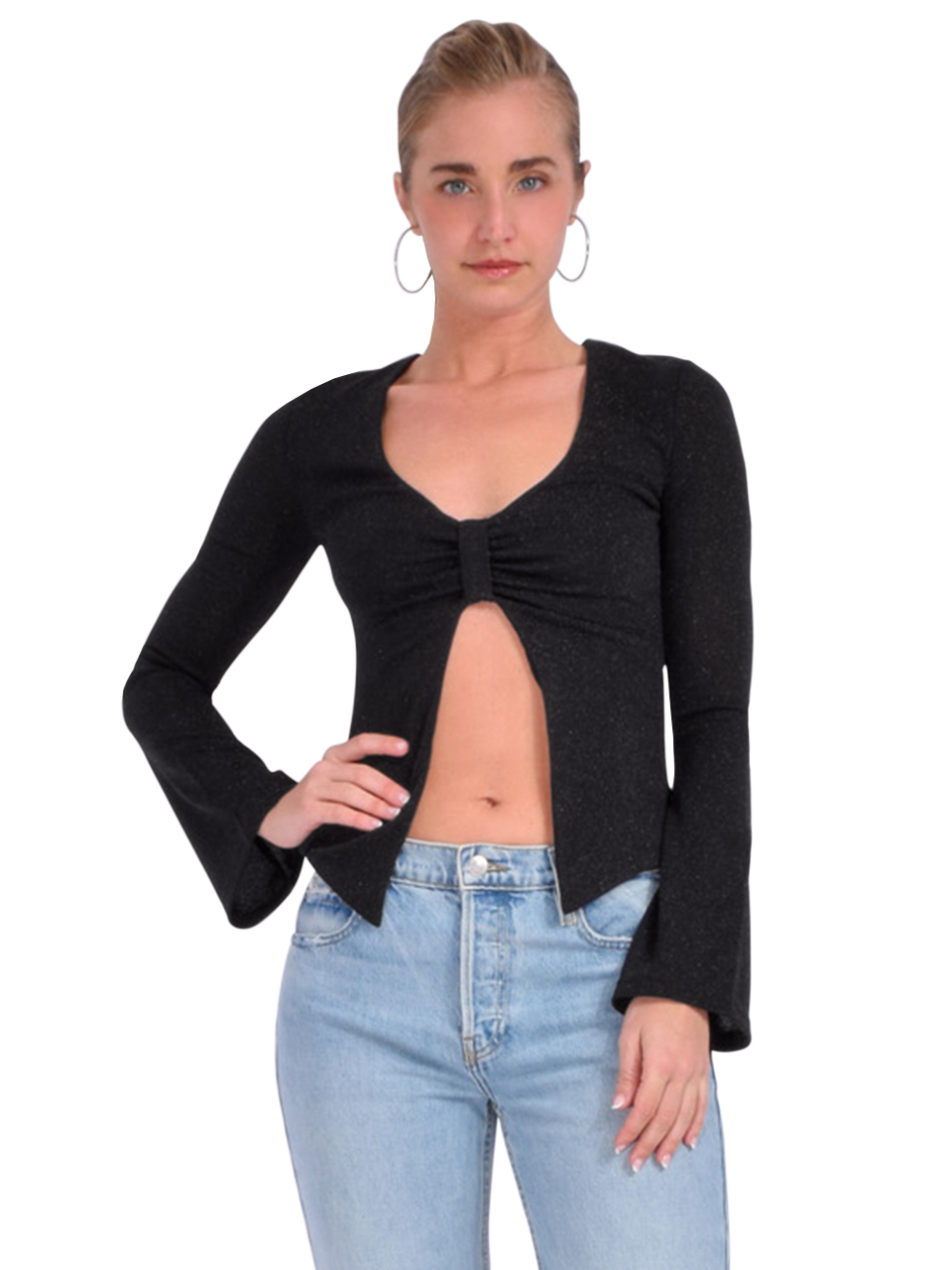 LAMARQUE Elsie Lurex Knit Top in Black Front View 