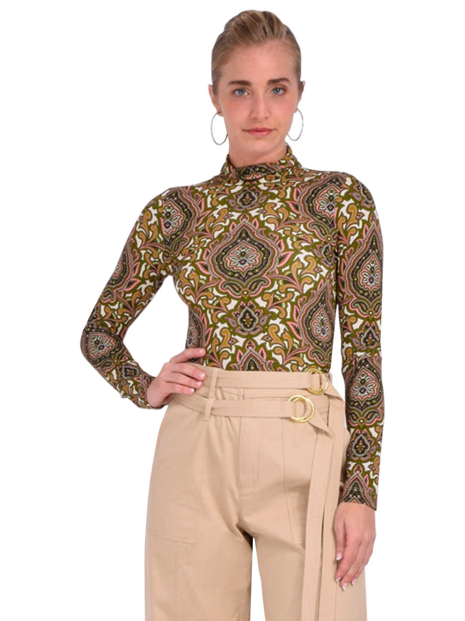 CARA CARA Suzie Top in Mila Turtledove Green Front View 