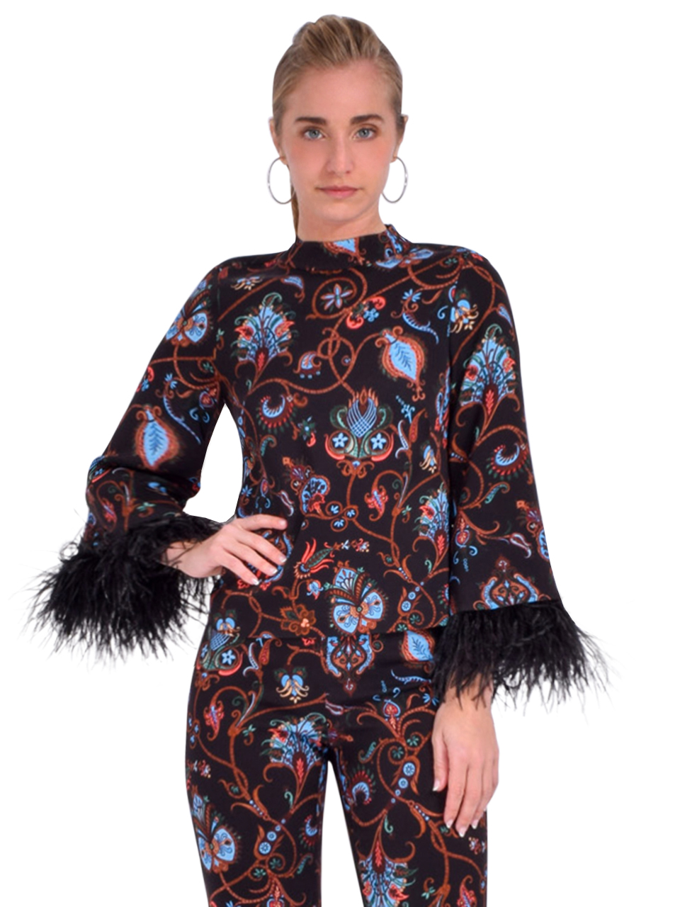 CARA CARA Vida Top in Marcel Black Coral Front View 