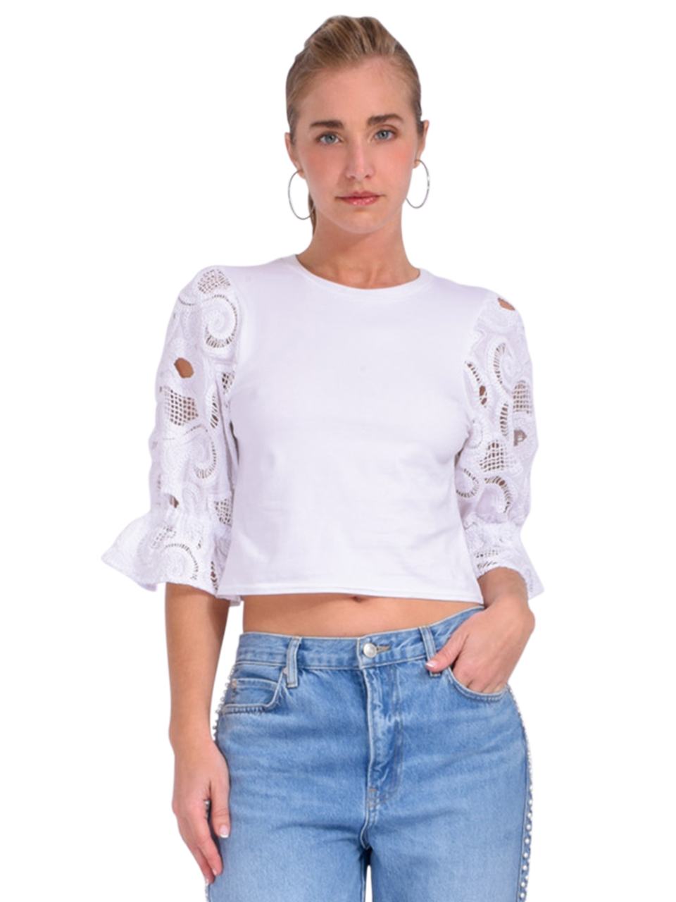 CINQ A SEPT Embroidered Cotton Paisley Carmine Top in White Front View 
