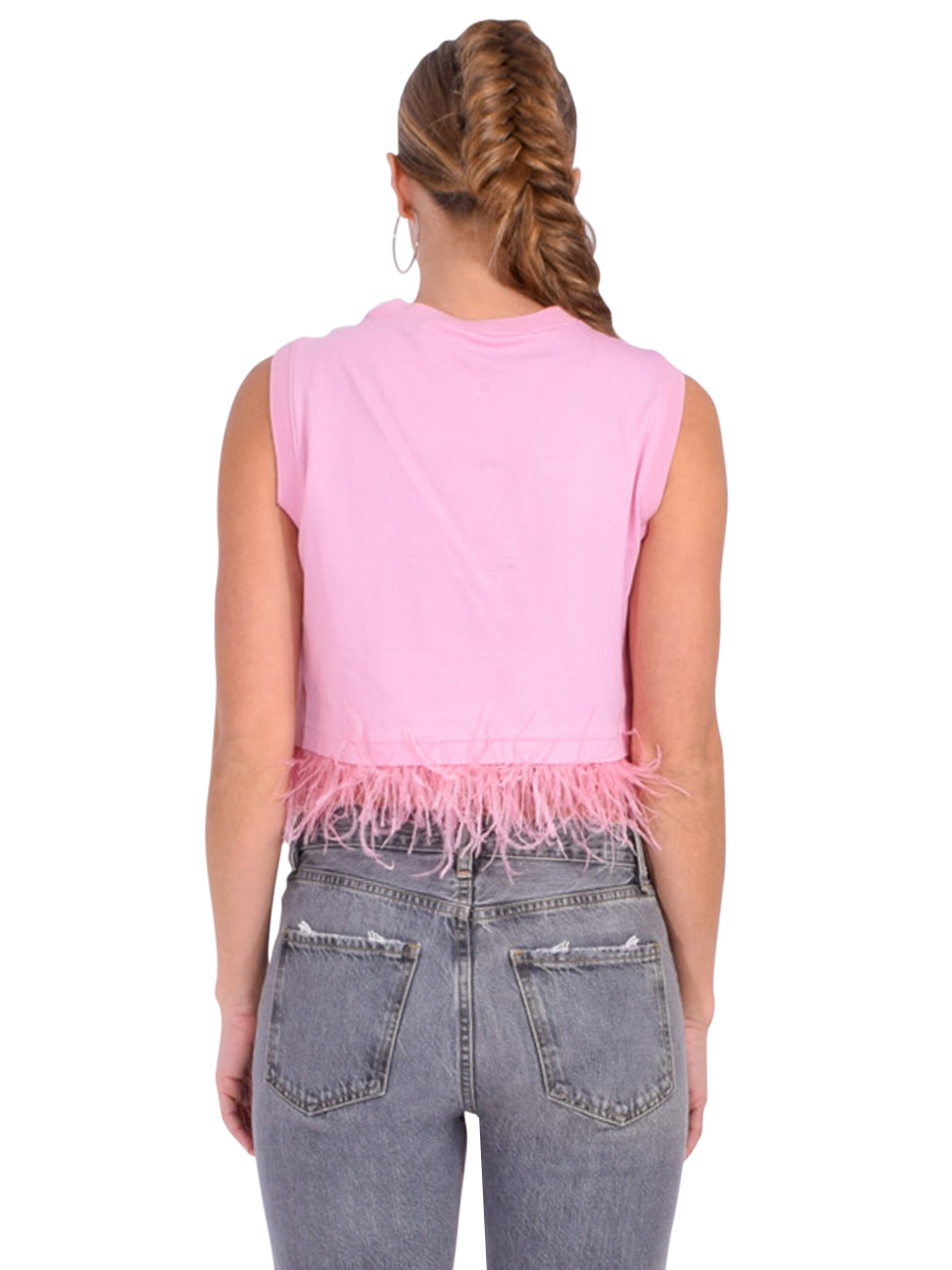 CINQ A SEPT Cropped Feather Tee in Pink Back View 