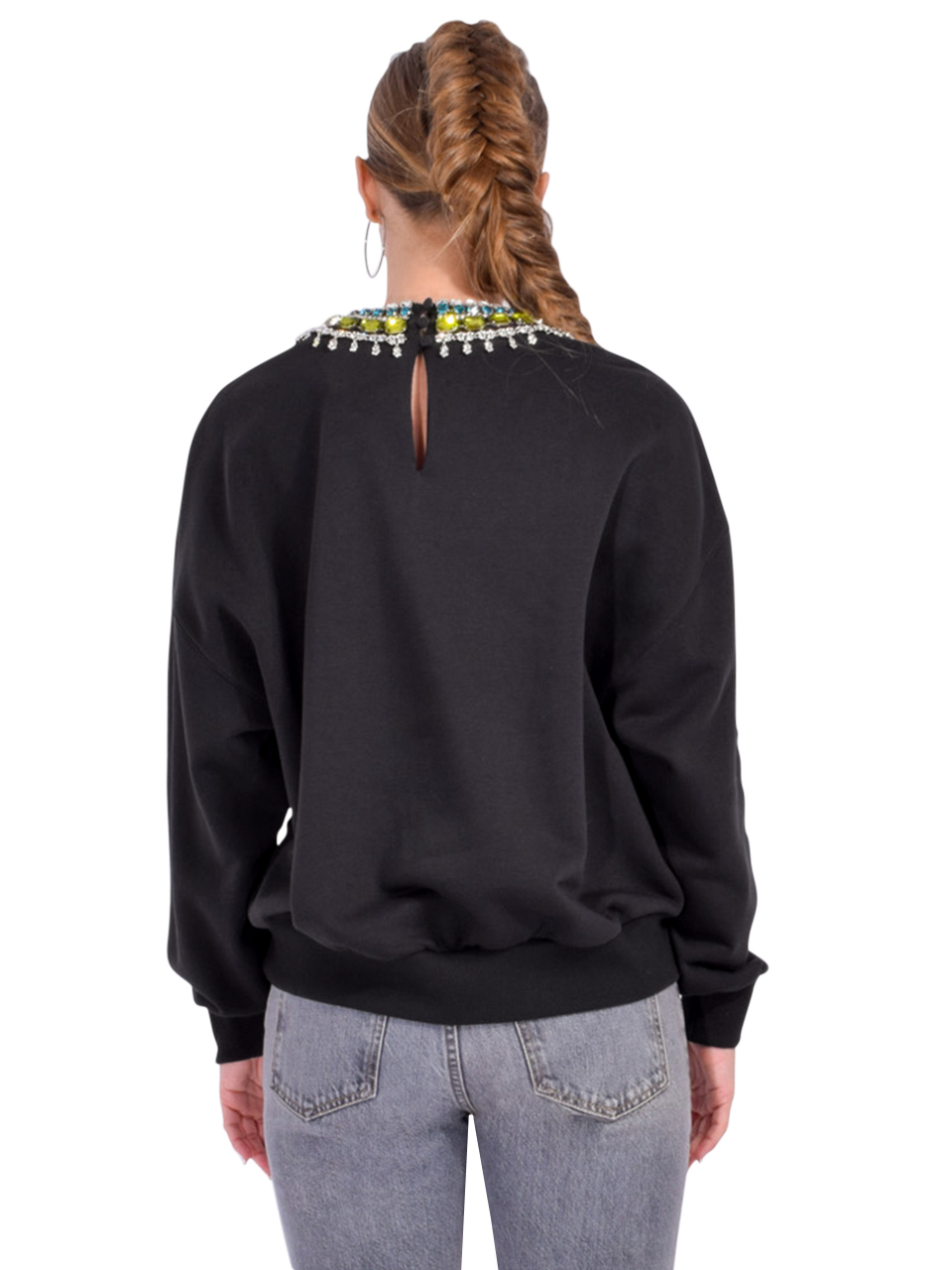 CINQ A SEPT Stacked Necklace Brandy Pullover in Black Back View 