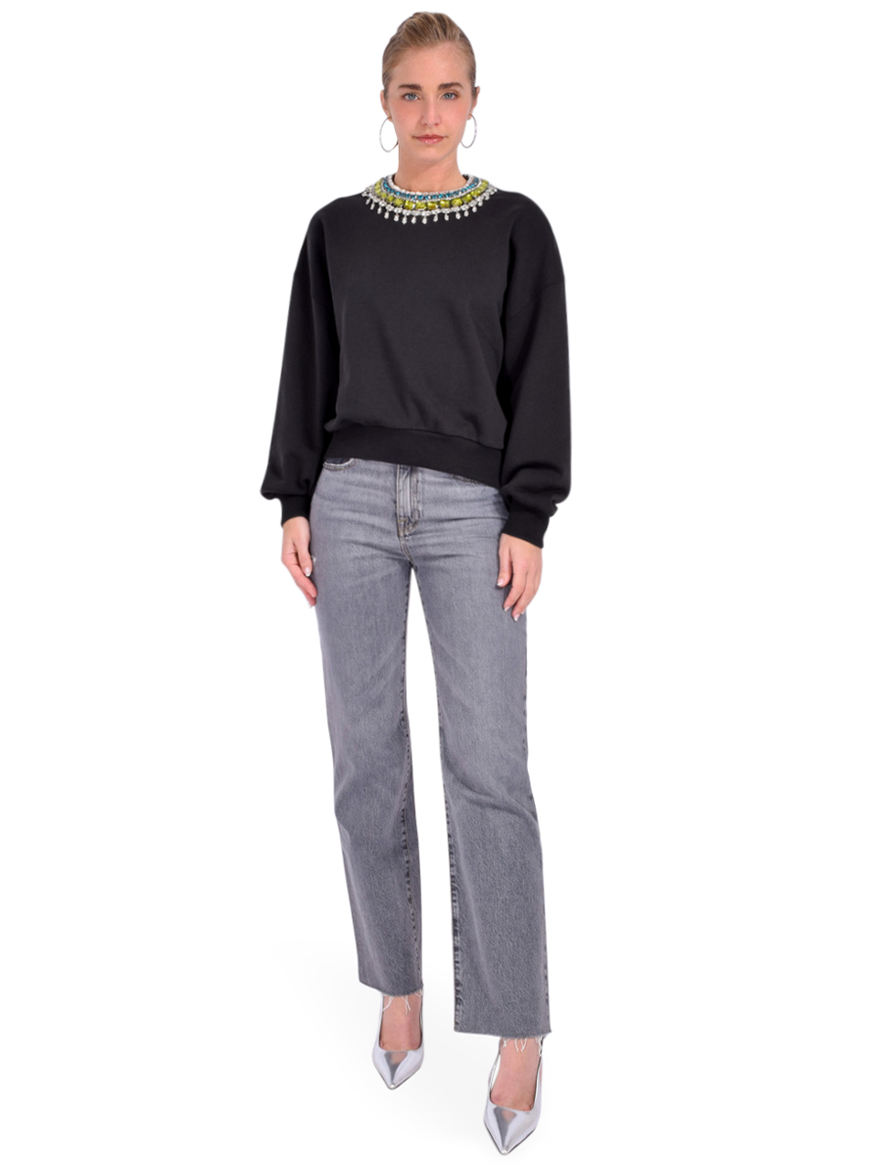 CINQ A SEPT Stacked Necklace Brandy Pullover in Black Full Outfit 